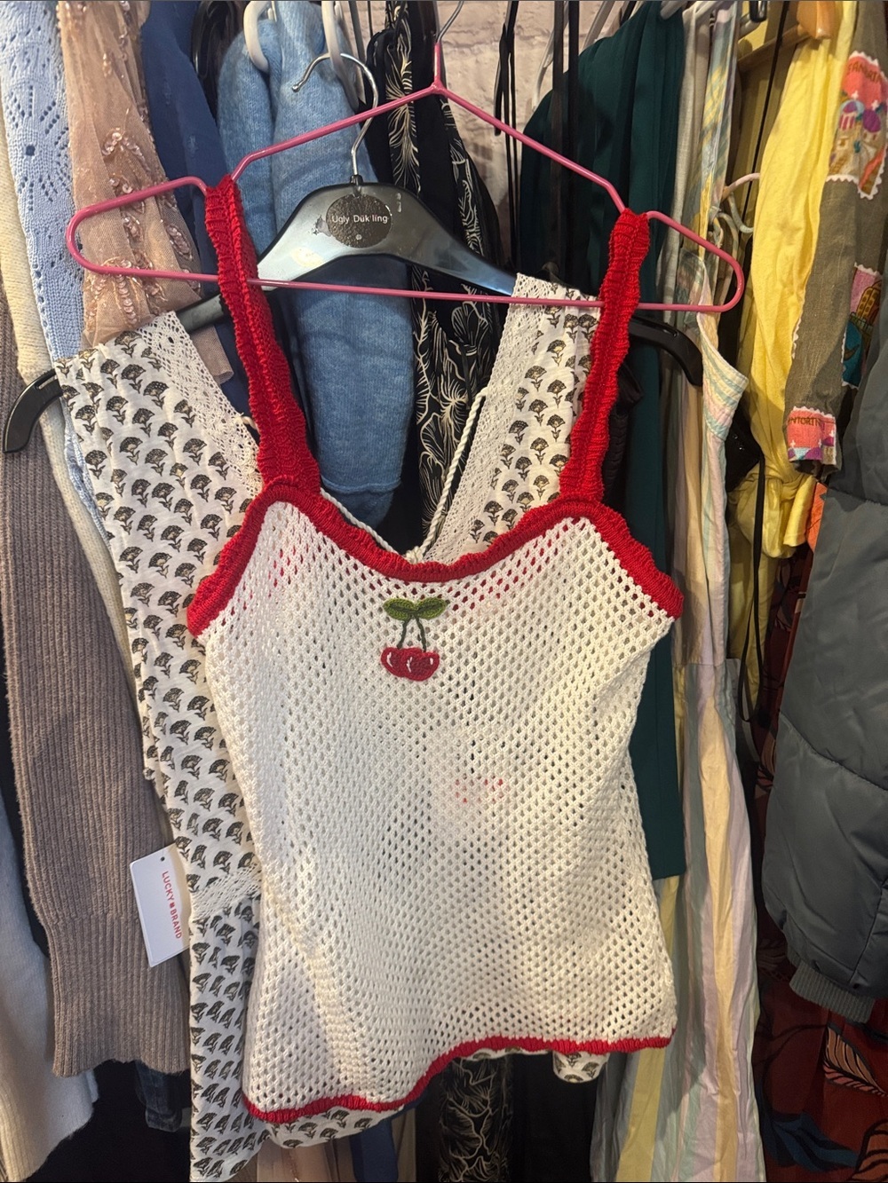 WAYF • NWT $79 USD Red-Trim Mesh Cherry Tank Top s- PTP16”-20” XL PTP18-24” - Picture 2 of 2